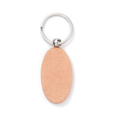 BeadsBalzar Beads & Crafts OVAL (64x31x7mm) Natural Wood Keychain, with Platinum Plated Iron Split Key Rings, BurlyWood