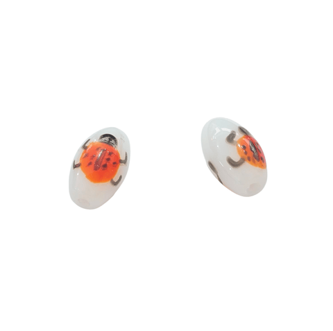 BeadsBalzar Beads & Crafts Oval Glass Beads with Ladybird