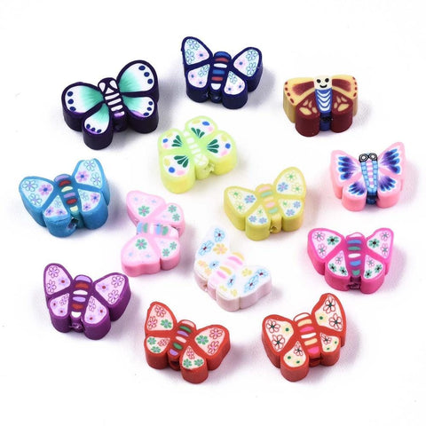 BeadsBalzar Beads & Crafts Polymer Clay Butterfly Beads, Mixed  8~10x10~12mm