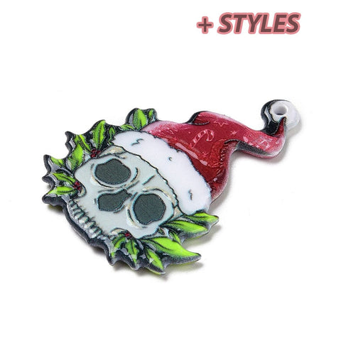 BeadsBalzar Beads & Crafts Printed Acrylic Pendants, for Christmas, Skull Pattern Size: about 30x40mm