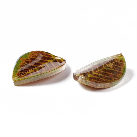 BeadsBalzar Beads & Crafts Printed Opaque Acrylic Pendants, Leaf, Coffee, 23x13.5x4mm, Hole: 1.6mm