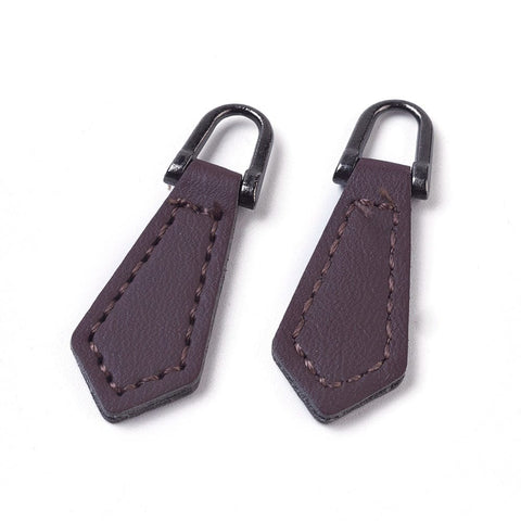 BeadsBalzar Beads & Crafts PU Leather Zipper Puller, Garment Accessories, with Alloy Findings, Rhombus 13x38~40mm