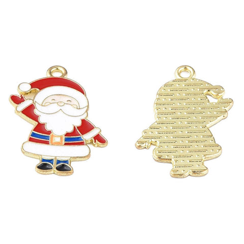 BeadsBalzar Beads & Crafts Rack Plating Alloy Enamel Pendants, Father Christmas, Light Gold, 25x18x1mm