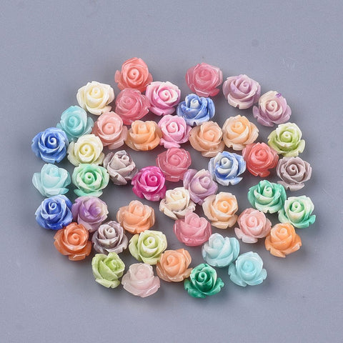 BeadsBalzar Beads & Crafts RANDOMLY MIXED COLORS Synthetic Coral Beads, Dyed, Flower, 10mm