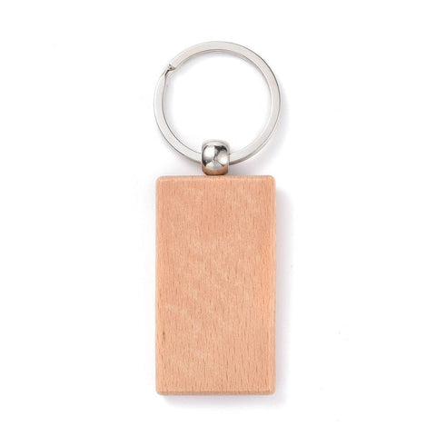 BeadsBalzar Beads & Crafts RECTANGLE (63x30x7mm) Natural Wood Keychain, with Platinum Plated Iron Split Key Rings, BurlyWood