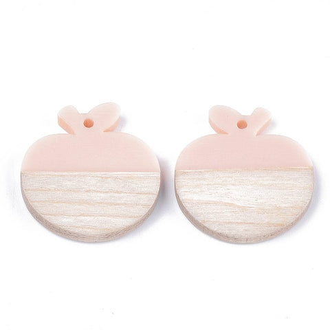 BeadsBalzar Beads & Crafts Resin & Wood Pendants, Apple, Pink Size: about 27.5x26mm