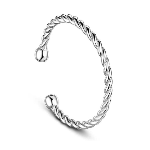 BeadsBalzar Beads & Crafts Rhodium Plated 925 Sterling Silver Twisted Cuff Tail Ring, Platinum 17mm