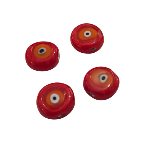 BeadsBalzar Beads & Crafts Round Hand Painted Glass Evil Eyes Red 16x7mm