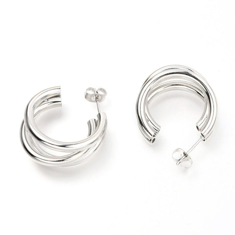 BeadsBalzar Beads & Crafts (SE8779P) 304 Stainless Steel Half Hoop Earrings, 30mm (1 PAIR)