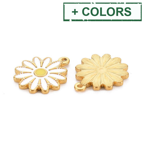 BeadsBalzar Beads & Crafts (SF8855-X) 304 Stainless Steel Enamel Pendants, Ion Plating(IP), Golden, Flower, 18x15.5x2mm (2 PCS)