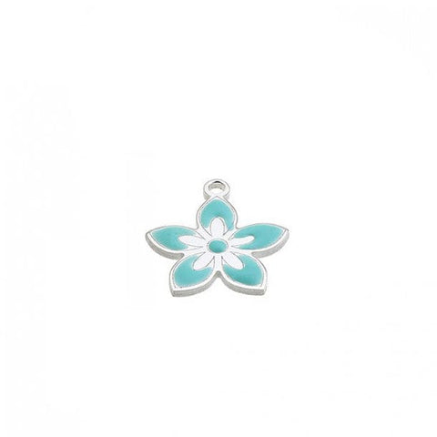 BeadsBalzar Beads & Crafts Silver 925 Turquoise Enamel flower pendant&nbsp;12x1.2mm