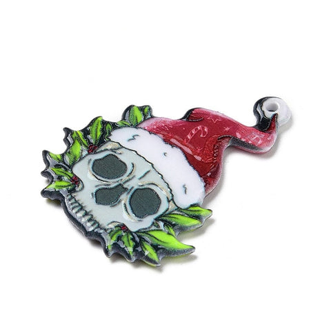 BeadsBalzar Beads & Crafts SKULL 40x30x2mm Hole 1.8mm Printed Acrylic Pendants, for Christmas, Skull Pattern Size: about 30x40mm