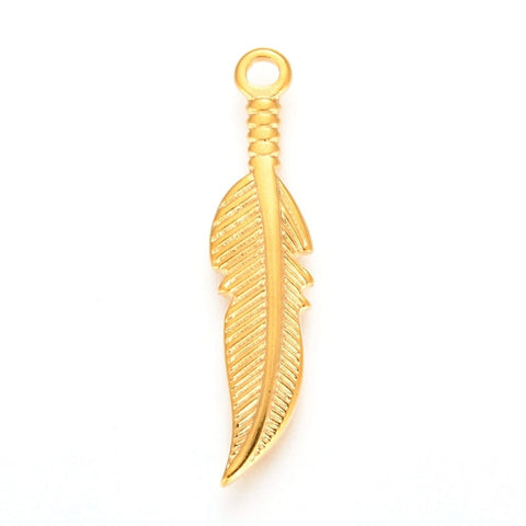 BeadsBalzar Beads & Crafts (SL8751-B) 304 Stainless Steel Pendants, Leaf, Golden Size: about 28mm long (2 PCS)