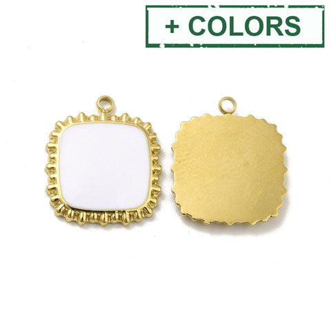 BeadsBalzar Beads & Crafts (SP8889-X) 304 Stainless Steel Enamel Pendant, Square, Golden, 15x12.5x2mm (1 PC)