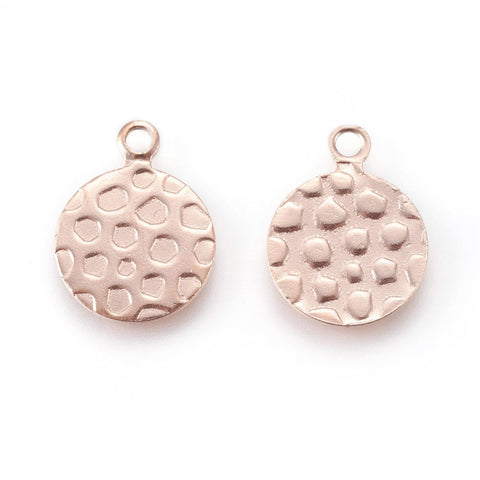 BeadsBalzar Beads & Crafts (SS8853-RG) on Plating(IP) 304 Stainless Steel Charms, Bumpy, Rose Gold 12x15.5mm (5 PCS)