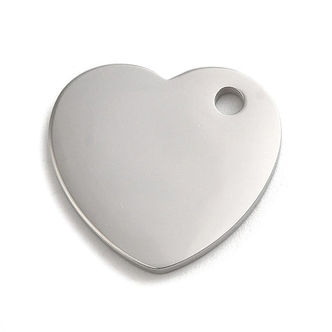 BeadsBalzar Beads & Crafts STAINLESS STEEL 304 Stainless Steel Pendants, Stamping Blank Tag, Heart Charm, 16x18x1.5mm