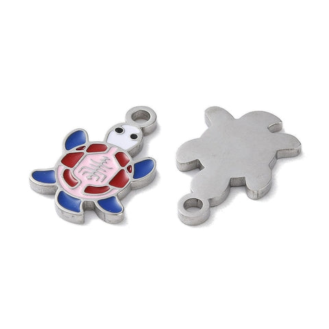 BeadsBalzar Beads & Crafts STAINLESS STEEL 304 Stainless Steel Pendants, with Enamel, Turtle Charm, 11x17mm