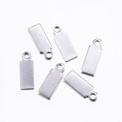 BeadsBalzar Beads & Crafts STAINLESS STEEL COLOR 304 Stainless Steel Pendants, Stamping Blank Tag Charms, Rectangle,  11x4mm