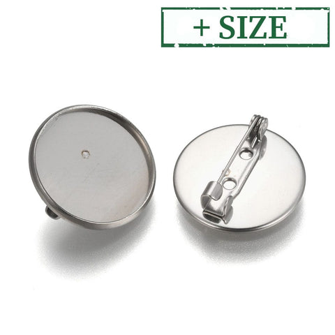 BeadsBalzar Beads & Crafts Tarnish Resistant 304 Stainless Steel Brooch Findings, Flat Round, Stainless Steel Color