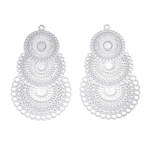 BeadsBalzar Beads & Crafts Tarnish Resistant 304 Stainless Steel Filigree Pendants, Etched Metal Embellishments