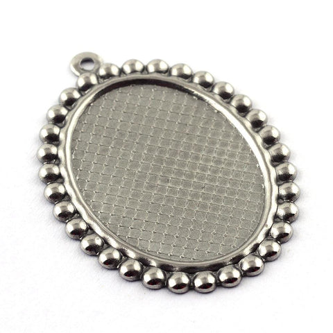 BeadsBalzar Beads & Crafts Tarnish Resistant Pendant Cabochon Settings, 304 Stainless Steel, Oval,  27.5x19.5mm