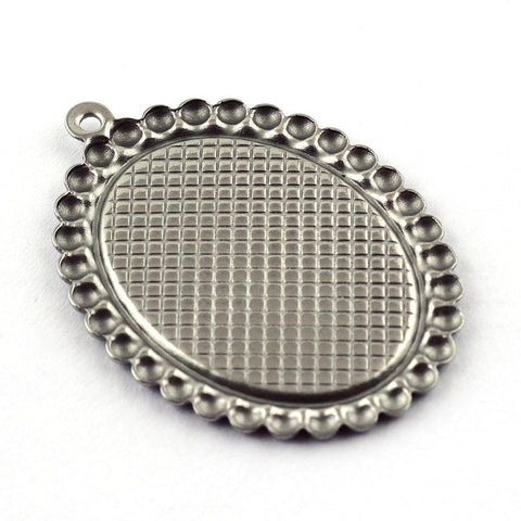 BeadsBalzar Beads & Crafts Tarnish Resistant Pendant Cabochon Settings, 304 Stainless Steel, Oval,  27.5x19.5mm