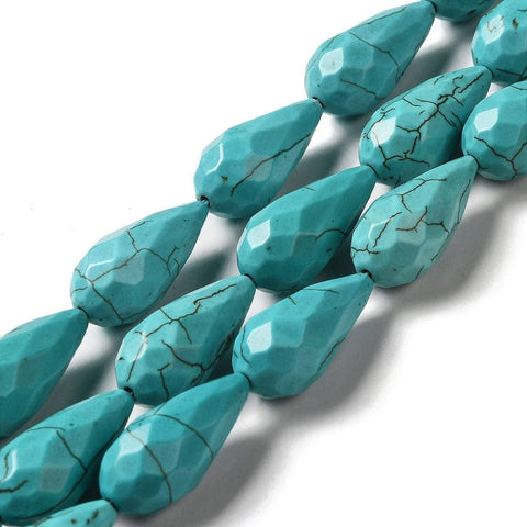 BeadsBalzar Beads & Crafts Teardrop Shaped Natural Howlite Beads, Dyed, Dark Turquoise, 25.5x11.5mm