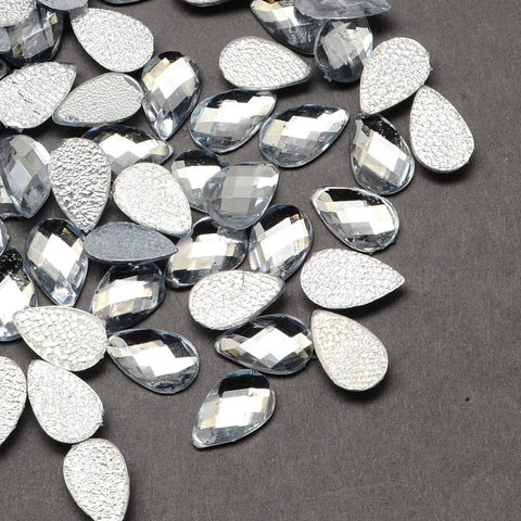 BeadsBalzar Beads & Crafts Transparent Faceted teardrop, Acrylic Hotfix Rhinestone Flat Back Cabochons for Garment Design
