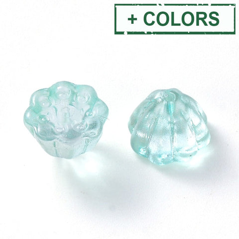 BeadsBalzar Beads & Crafts Transparent Spray Painted Glass Bead Caps, with Glitter Powder, Lotus Pod, 11x10.5mm