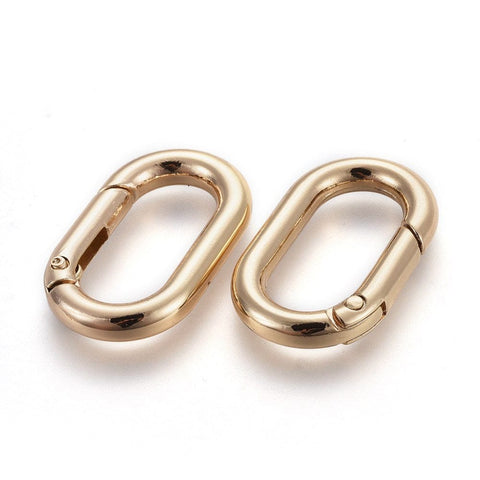 BeadsBalzar Beads & Crafts Zinc Alloy Key Clasps, Spring Gate Rings, Oval Rings, Light Gold, 34.5x21x5mm