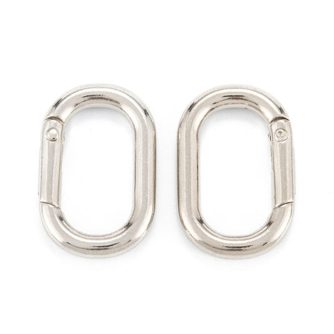 BeadsBalzar Beads & Crafts Zinc Alloy Spring Gate Rings, Oval, Platinum, 31x20x4mm