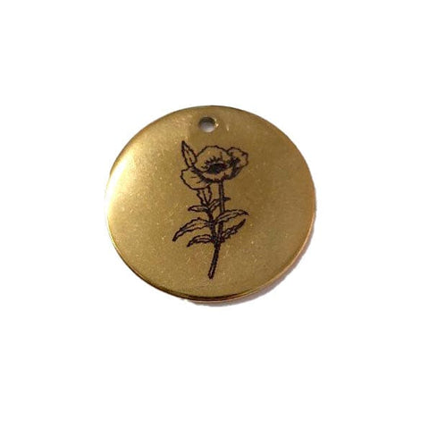 Engraving BeadsBalzar Birth Flower Pendant 304 Stainless Steel Gold Plated 20mm