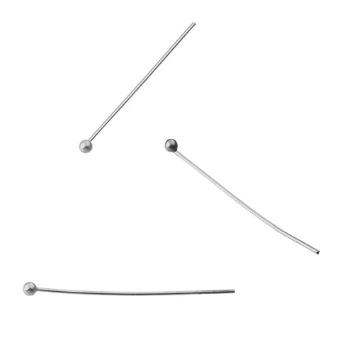 Sterling Silver 925 Rhodium Plated Sterling Silver 925 Bead Pins 5cm long, Head 1.5mm wire 0.3mm