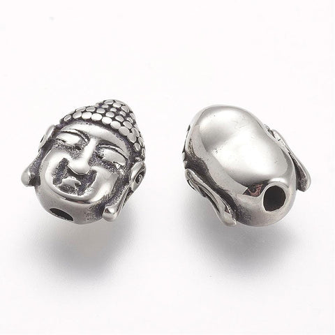 BeadsBalzar Beads & Crafts 304 Stainless Steel Beads, Buddha Head, Antique Silver 14MM (SS5080)