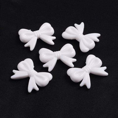 BeadsBalzar Beads & Crafts (AB6746C) Opaque Acrylic Beads, Bowknot, White Size: about 36mm long, 46mm wide (4 PCS)