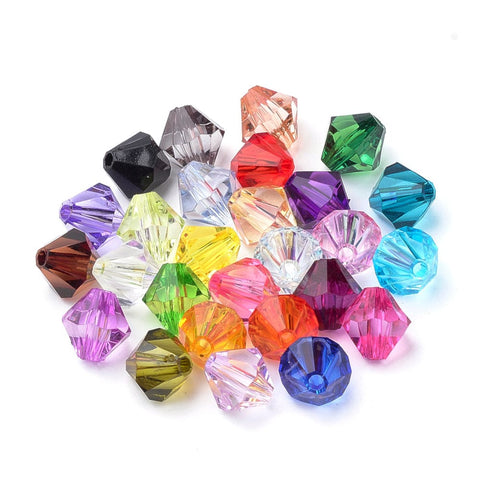 BeadsBalzar Beads & Crafts (AB6754A) Transparent Acrylic Beads, Bicone, Mixed Color Size: about 6mm long (15 GMS)