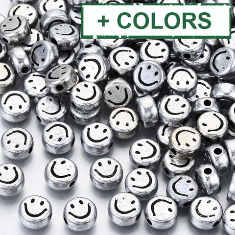 BeadsBalzar Beads & Crafts (AB7422-X) Plated Acrylic Beads, Flat Round with Smiling Face,7mm (10GMS/+-70 PCS)