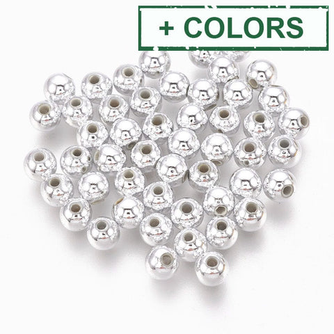 BeadsBalzar Beads & Crafts (AB7807-X) ABS Plastic Beads, Round, Silver Plated 4mm (15 GMS / +-400pcs)