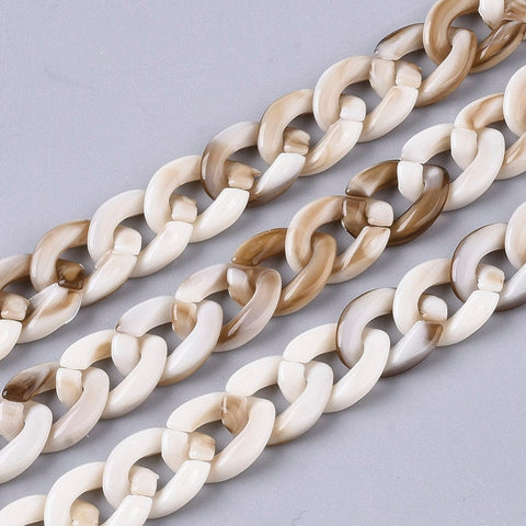 BeadsBalzar Beads & Crafts (AC7681-WH) ANTIQUE WHITE (AC7681-X) Acrylic Handmade Curb Chains, 14x10mm (1MET)