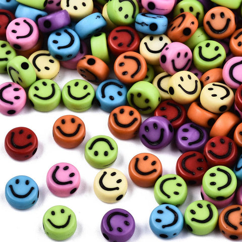 BeadsBalzar Beads & Crafts (AF7423-2) DARK/MIX (AF7423-X) Opaque Craft Acrylic Beads, Flat Round with Smiling Face, 7mm (10 GMS/+-70 PCS)