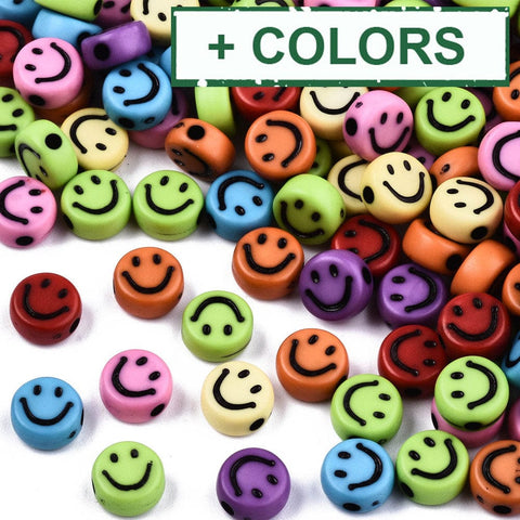 BeadsBalzar Beads & Crafts (AF7423-X) Opaque Craft Acrylic Beads, Flat Round with Smiling Face, 7mm (10 GMS/+-70 PCS)