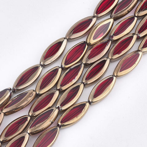 BeadsBalzar Beads & Crafts (BE7401-06E) RED (BG7401-X) Electroplate Glass Beads Strands, Edge Plated, 20mm long