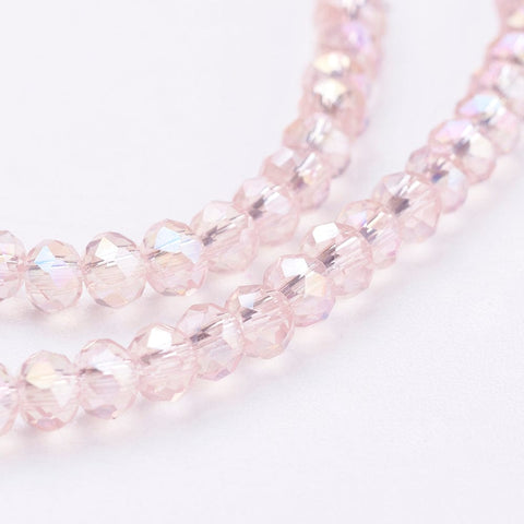 BeadsBalzar Beads & Crafts (BE7737-31) Electroplate Glass Beads , AB Color Plated, Faceted Rondelle, Pearl Pink  3x2mm