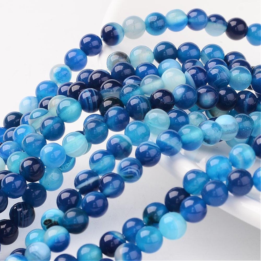 Natural Striped Agate Beads Dyed Round Blue Size about 6mm in diameter hole 1mm 63pcs strand 15.5 BeadsBalzar Craft Store