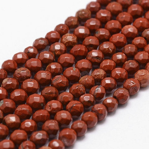 BeadsBalzar Beads & Crafts (BG7840-4) Natural Red Jasper Beads Strands, Grade AB+, Faceted, Round 4mm