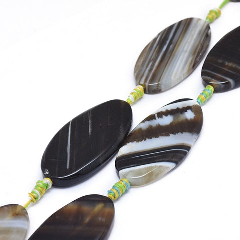 BeadsBalzar Beads & Crafts (BG7853-B) Natural gate/Striped Agate, Dyed & Heated, Horse Eye, Black 48~51mm (2 PCS)