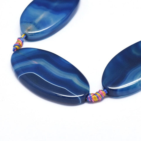 BeadsBalzar Beads & Crafts (BG7853-E) Natural Banded Agate/Striped Agate Dyed & Heated, Horse Eye, Marine Blue 48~51mm (2 PCS)