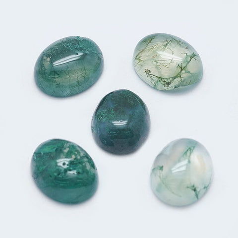 BeadsBalzar Beads & Crafts (BG7969-Z12) Natural Moss Agate Cabochons, Oval, 8x10mm (4 PCS)