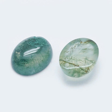 BeadsBalzar Beads & Crafts (BG7969-Z12) Natural Moss Agate Cabochons, Oval, 8x10mm (4 PCS)