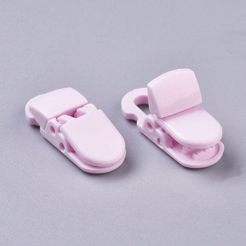 BeadsBalzar Beads & Crafts (BP6685G) Environmental Opaque Solid Colour Plastic Baby Pacifier Holder Clip, Pink Size: about 12.5mm long, 32mm wide (4 PCS)